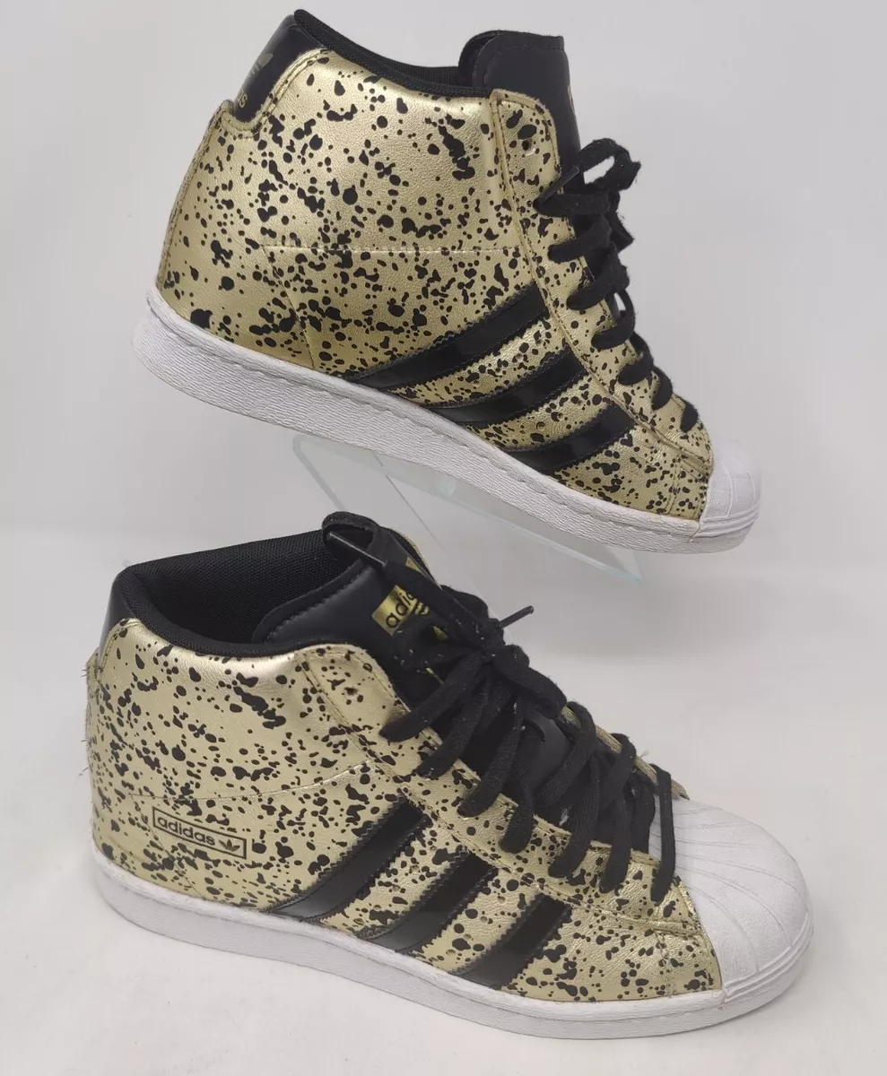 Adidas SUPERSTAR UP Gold Metallic Black Splatter Painted Hi Top M19507 Sz 8.5 Adidas SUPERSTAR UP Gold Metallic Black Splatter Painted Hi Top M19507 Sz 8.5