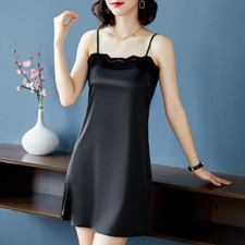 Lady Lace Satin Chemise Nightdress Lingerie Nightie Nightgown Sleepwear Slip Mid