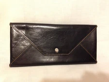 ABAS  WOMEN'S  BLACK  LEATHER  ENVELOPE  WALLET  CLUTCH  PURSE