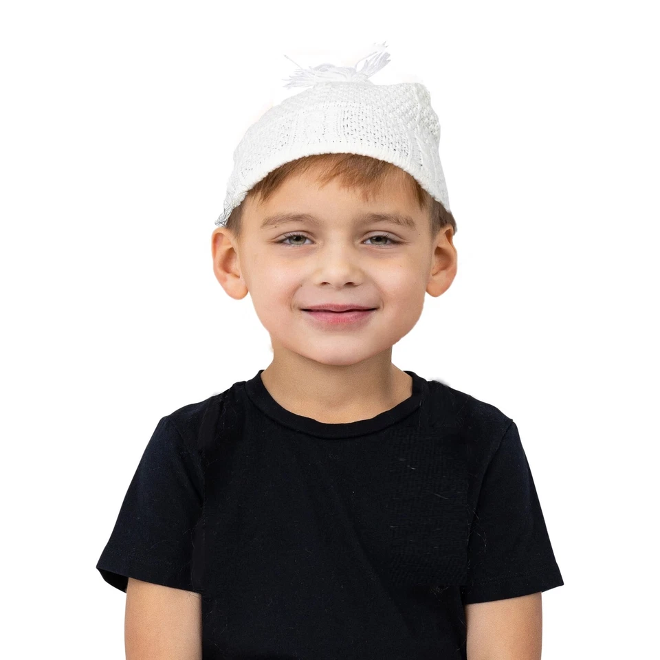 Dress Up America Yerushalmi Yarmulka - Kipá tejida judaica blanca para niños Foto 2 de 4