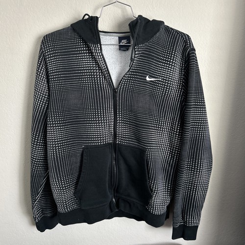 Vintage Nike schwarz grau Y2K geometrisch durchgehender Reißverschluss Hoodie Sweatshirt Herren Large
