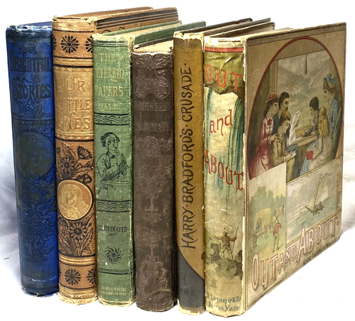 Lot of 6 old antique children's books, decorative Victorian bindings ...