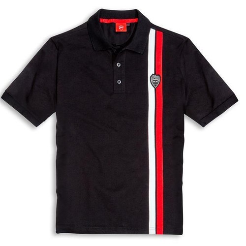 POLO UOMO A MANICA CORTA DUCATI HISTORICAL SHIELD NERO CON BANDE ROSSE/ BIANCHE | eBay