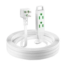 25ft Extension Cord 16AWG Flat Plug Flat Wire 125V 13A 1625W White ETL