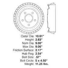For Ford Ranger 1983-1997 iD Select 123-65023 Rear Brake Drum