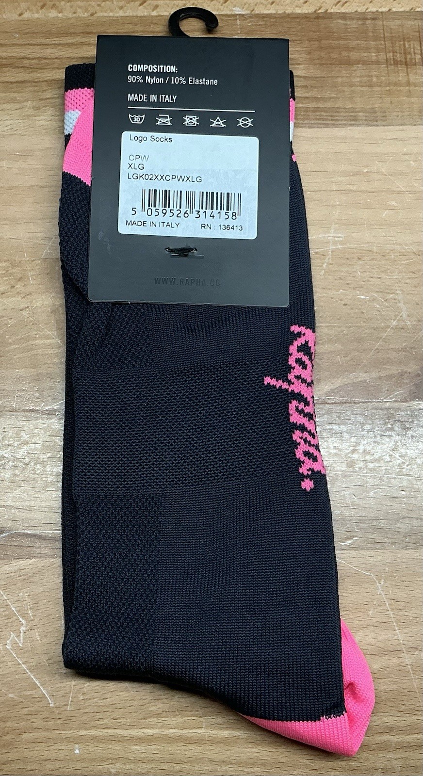 Rapha Logo Socks Black/Pink Size XLG