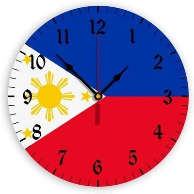 New Philippines Flag Wall Clock 12'', Silent Non Ticking Decor For Office Kitchen