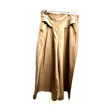 Women's Wide-Leg Pants Beige Pleated Elastic Waist Solid Size S