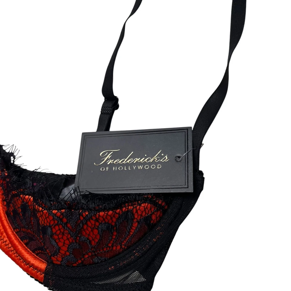 Sujetador Frederick's of Hollywood Lux de encaje sobre satén naranja negro talla XL Foto 3 de 4