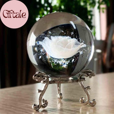 60mm 3D Engraved Rose Crystal Ball with Silver Stand