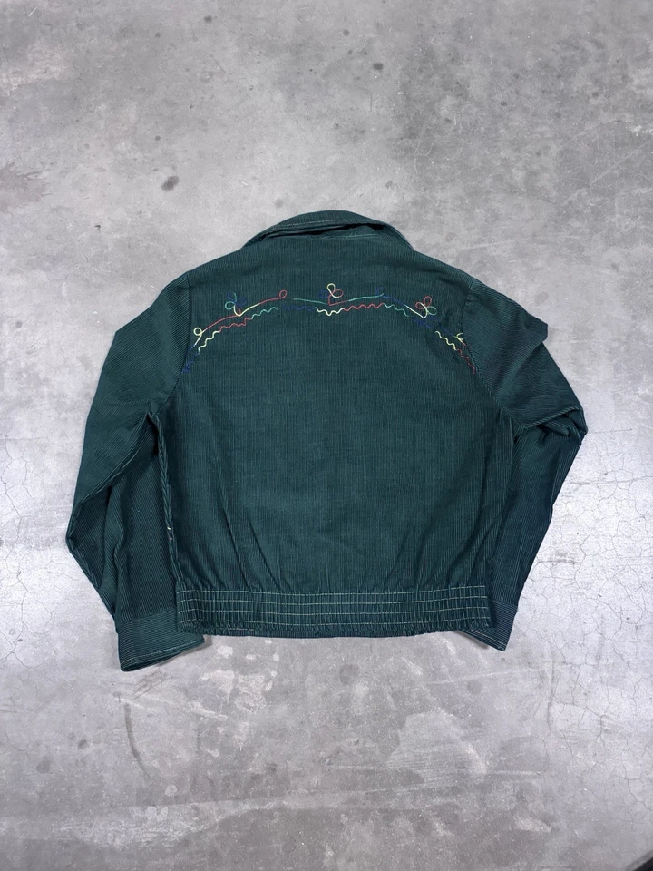 Chaqueta de pana verde bosque vintage años 60/70 con detalles de costura de cadena talla M Foto 3 de 4