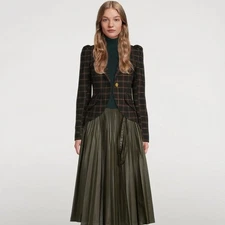 Smythe Bronze Metallic Plaid One-Button Pouf Shoulder Blazer