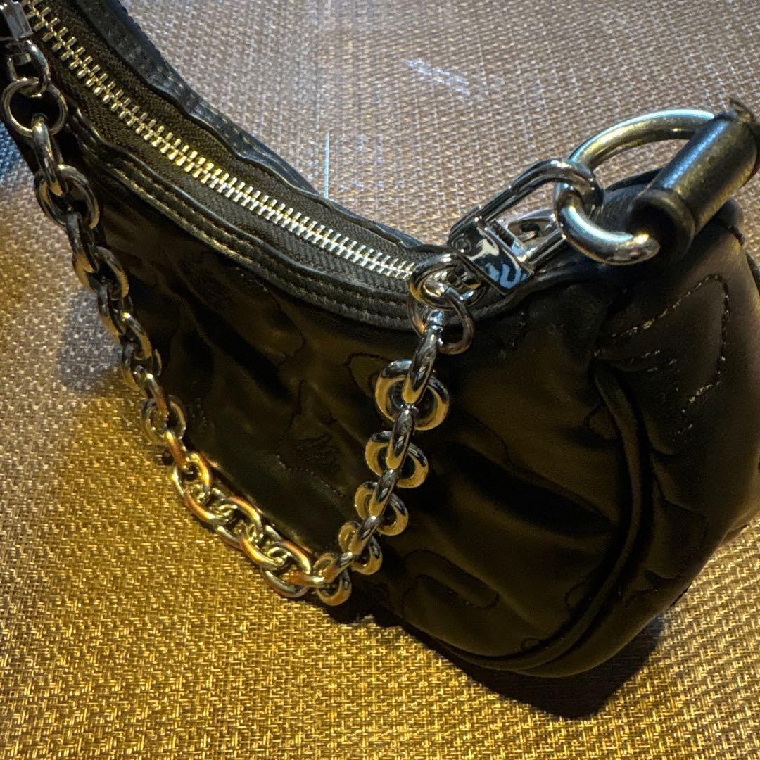 A BATHING APE Black Leather Shoulder Bag Gorilla Embossed Metal Chain 9.1x3.2in thumbnail 18
