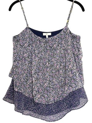 Joie Goja Silk Tiered Floral Tiered Tank Top Cami Blue Purple XXS