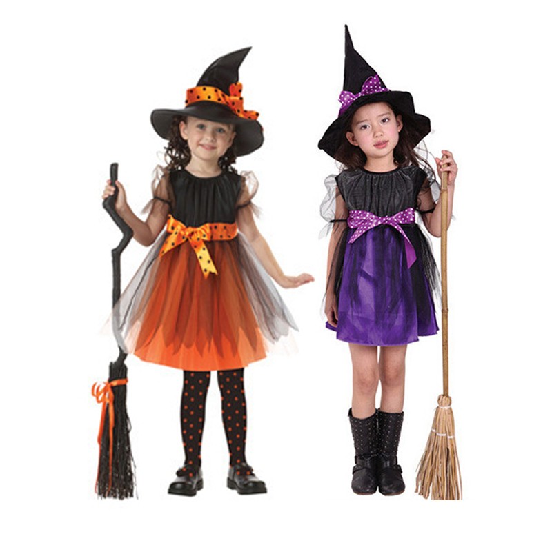 Niñas Disfraz de Bruja Halloween Niños Juegos con disfraces Fiesta Luz de Luna Brillante Vestido Elegante