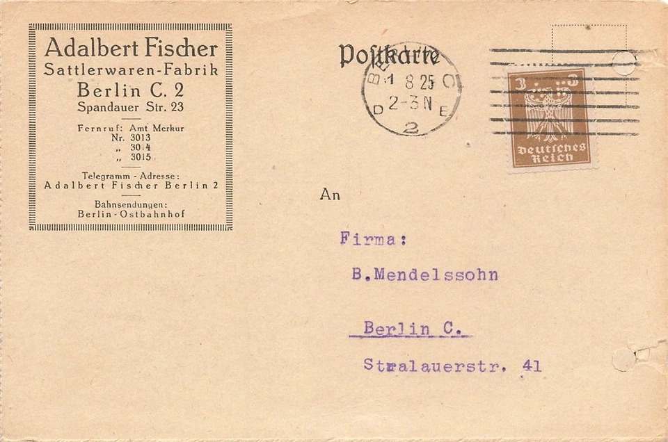 114544) DR Blg mit Perfin/Firmenlochung AF aus Berlin, Adalbert Fischer - Bild 1 von 1