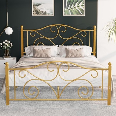 Queen Size Bed Frame with Headboard and Footboard, Heavy Duty Metal Slat , Pl...