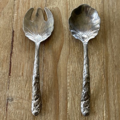 Vintage Arthur Court 1990 Rabbit Bunny Salad Serving Set Fork Spoon 11'' Aluminum