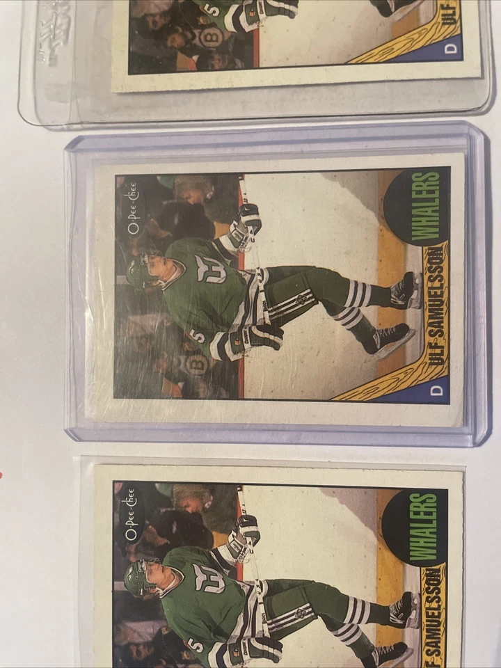1987-88 O Pee Chee Rookie #23 Ulf Samuelsson 3 Card Lot 🏒 Nhl - Image 3 of 4