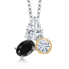 925 Sterling Silver and 10k Yellow Gold White Moissanite and Black Sapphire 3