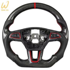 Real Carbon Fiber Black Leather Steering Wheel For Ford Mk3 Focus Rs St 15-18 Real Carbon Fiber Black Leather Steering Wheel For Ford Mk3 Focus Rs St 15-18