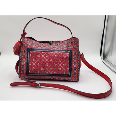 Nanette Lepore Athena Rug Vegan Red Snakeskin Boho Shoulder Bag Tassel NEW