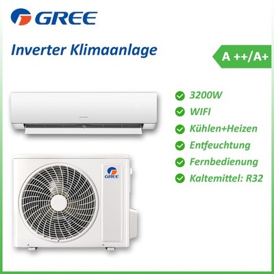 GREE Shimo 3200W Inverter Split Klimaanlage WiFi Kühlen & Heizen R32 Weiß