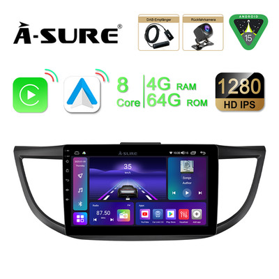 4+64G Android 15 Autoradio CarPlay GPS Navi Kam DAB+ Für Honda CR-V 2012-2016