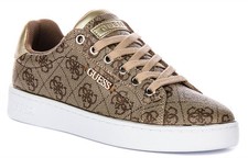 Guess Beckie All Over Logo Low Top Lace Up Womens Trainer In Beige UK 3 - 8