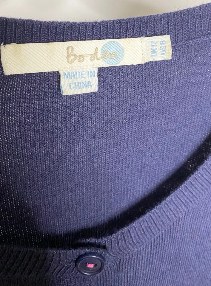 Cárdigan BODEN Azul Marino Floral Bordado Algodón Cachemira Botón Delantero 8 12UK Foto 4 de 4