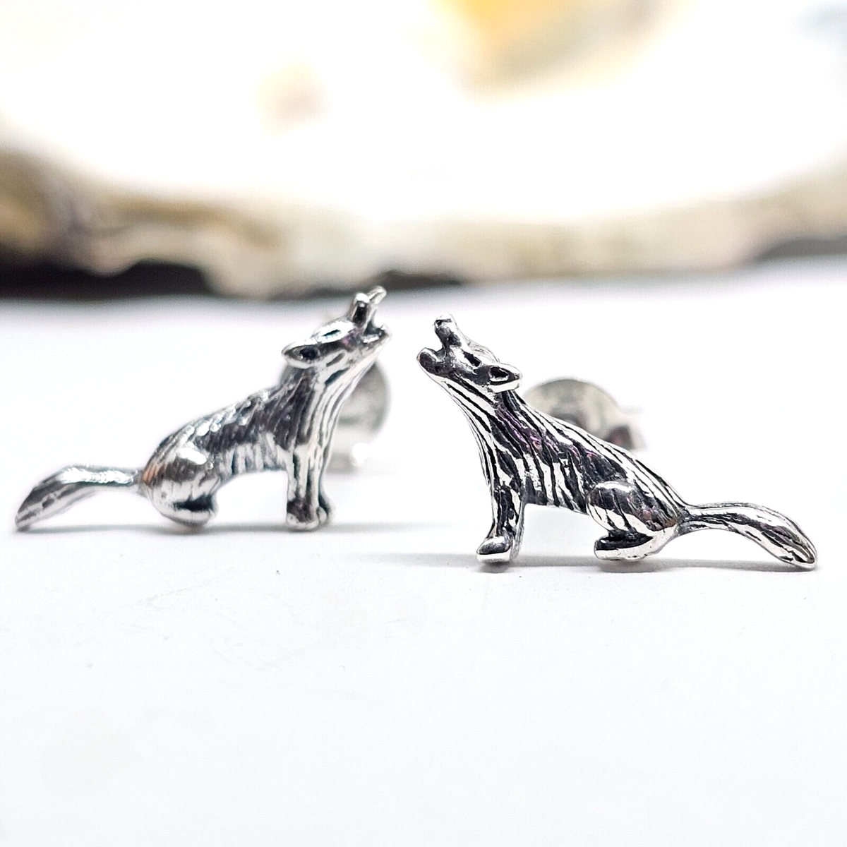 Howling Wolf Earrings 925 Sterling Silver Studs Norse Ethnic