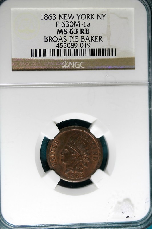 1863 NGC MS63 Red Brown New York NY Broas Pie Baker Token! #B5238