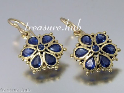 E036 Genuine 9ct Yellow Gold NATURAL Sapphire DAISY EARRINGS Drop Blossom Flower