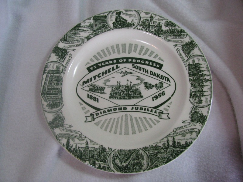 10" Kettlesprings Kiln  OH Mitchell South Dakota Diamond Jubilee Plate 1881-1956