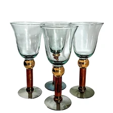 4 Pier 1 Water Goblet Wine Glasses Green Red Gold 12oz 9"