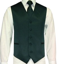 Forest Dark Green Solid Tuxedo Suit Vest Waistcoat and Neck tie Prom Wedding