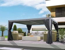 Domi Outdoor Louvered Pergola 12'x16',Adjustable Aluminum Roof w/Curtains Gray