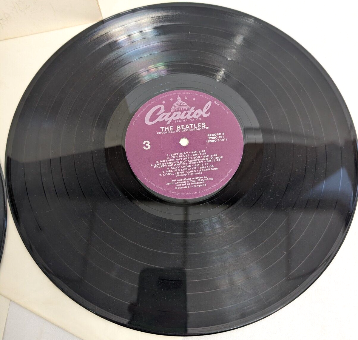 1978 THE BEATLES White Album Purple Capitol Label SWBO101 Record