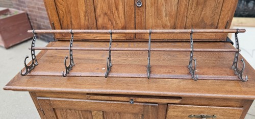 Antique Oak Hanging wall Coat hat rack hall tree clothing 6 Hooks entryway - Picture 8 of 15