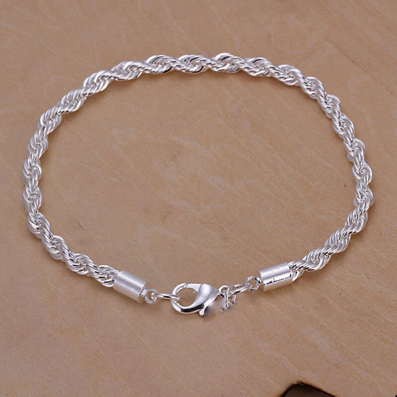 Unisex Women s 925 Sterling Silver Bracelet Size 8 Inches 4MM