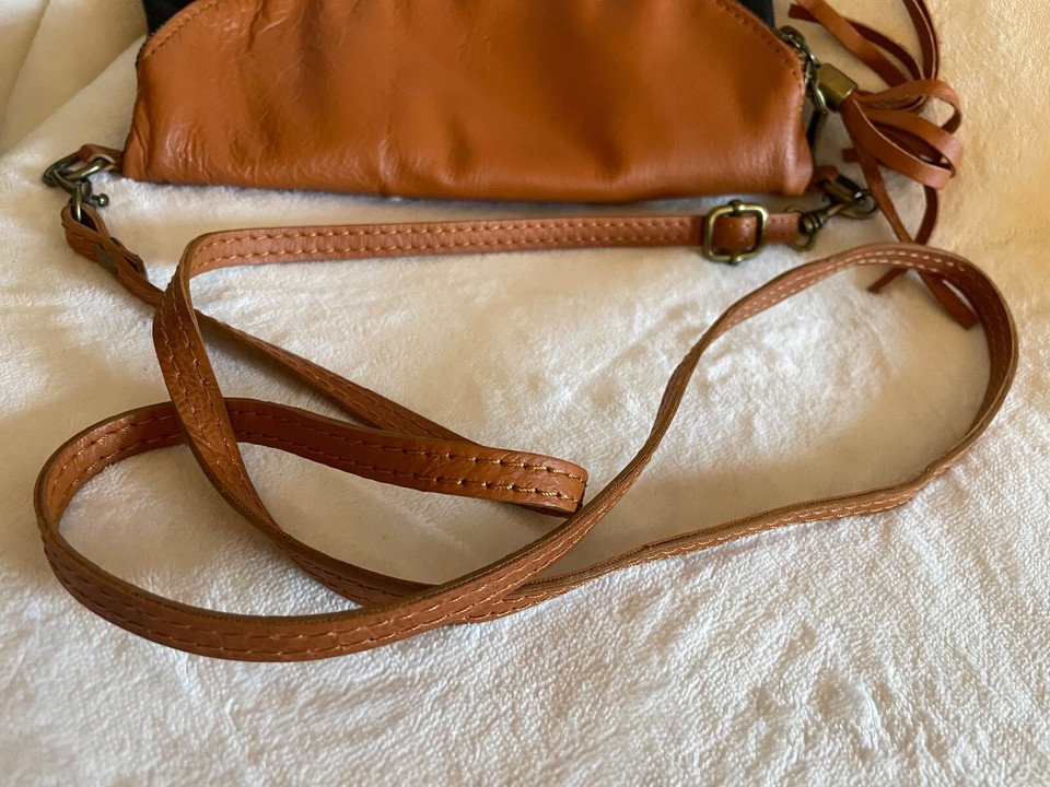 Vera Pelle Leather Crossbody Shoulder Purse Bag Florence, Italy Blk/Tan