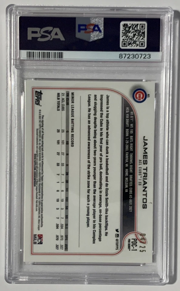 2022 Topps Chrome PD James Triantos Auto /25 Orange Lava Refractor PSA 10 POP 1 - Image 2 of 3