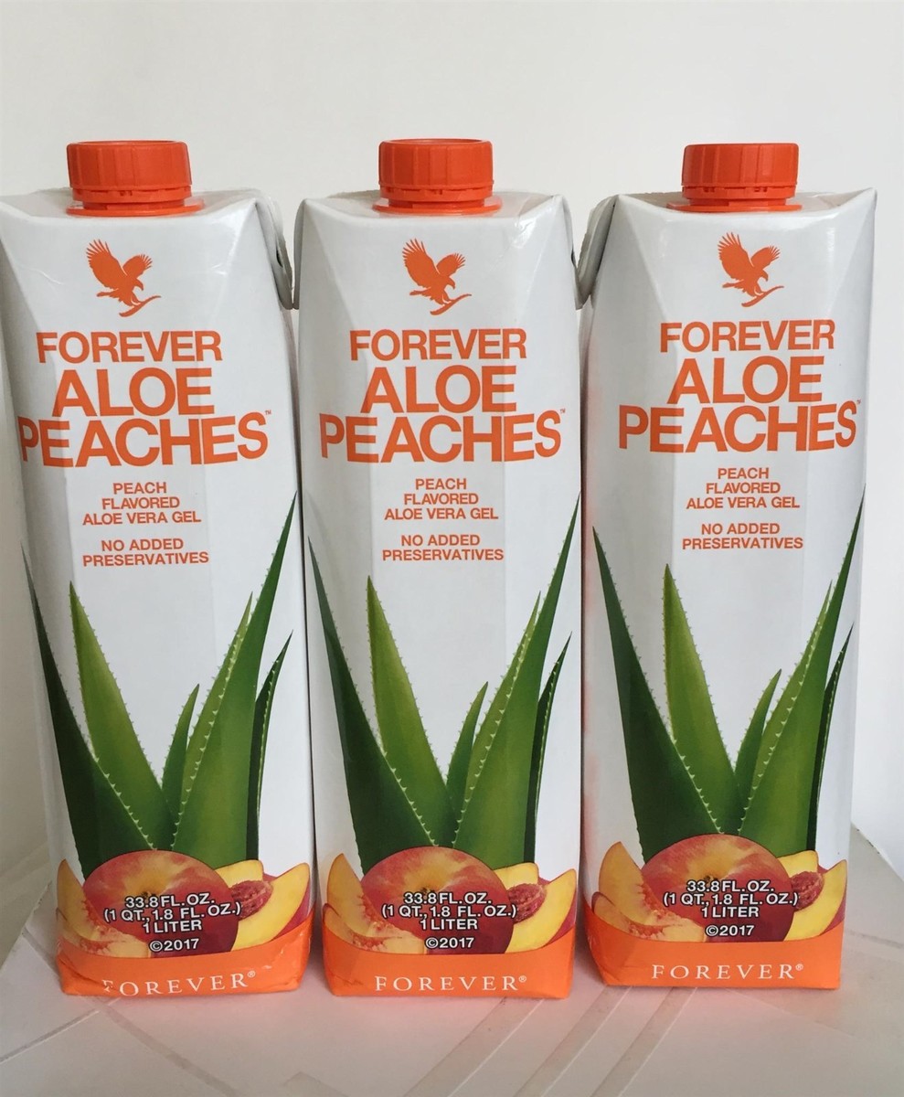 3 bottles of Forever Aloe Bits N Peaches 33.8 fl.oz (1 Liter) KOSHER /  HALAL