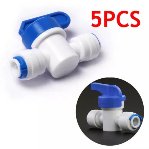 5* 1/4" Ball Valve Inline Tap Quick Connect Push For RO Water Reverse Osmosis ## - Afbeelding 1 van 6