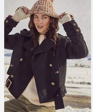 Free People Womens Short Wool Jacket With Front Buckle Detail Xs