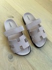 NIB HERMÈS Rose Porcelaine Suede Women’s Chypre Sandals w/ Receipt Size 37.5 7