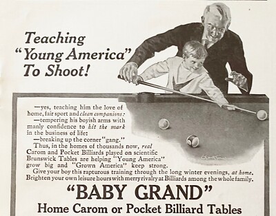 Brunswick BABY GRAND Carom/Pocket Billard Pool Table Vtg 1914 Ad~Bar Art Decor!