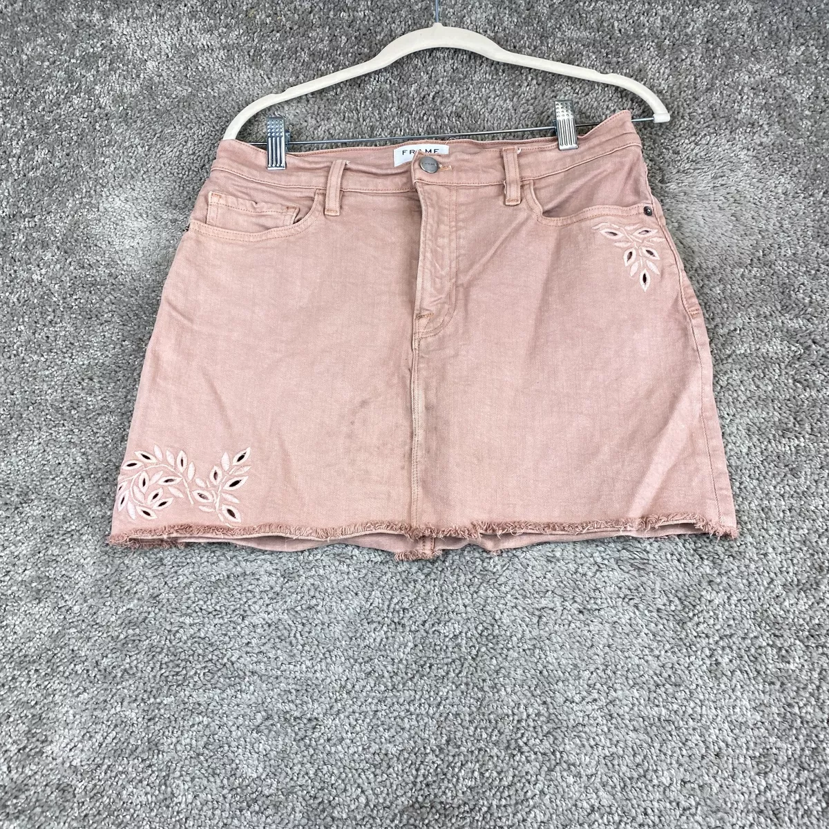 FRAME Denim Mini Skirt Women s 27 Pink Dusty Rose Embroidered