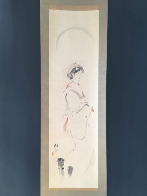 JAPANESE PAINTING HANGING SCROLL JAPAN BEAUTY WOMAN LADY Old