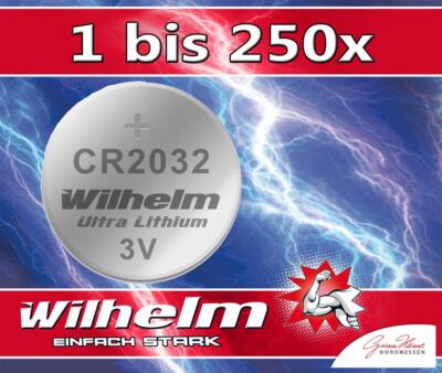 CR2032 Knopfzelle 10 bis 250 Batterien Wilhelm CR 2032 Lithium Knopfzellen